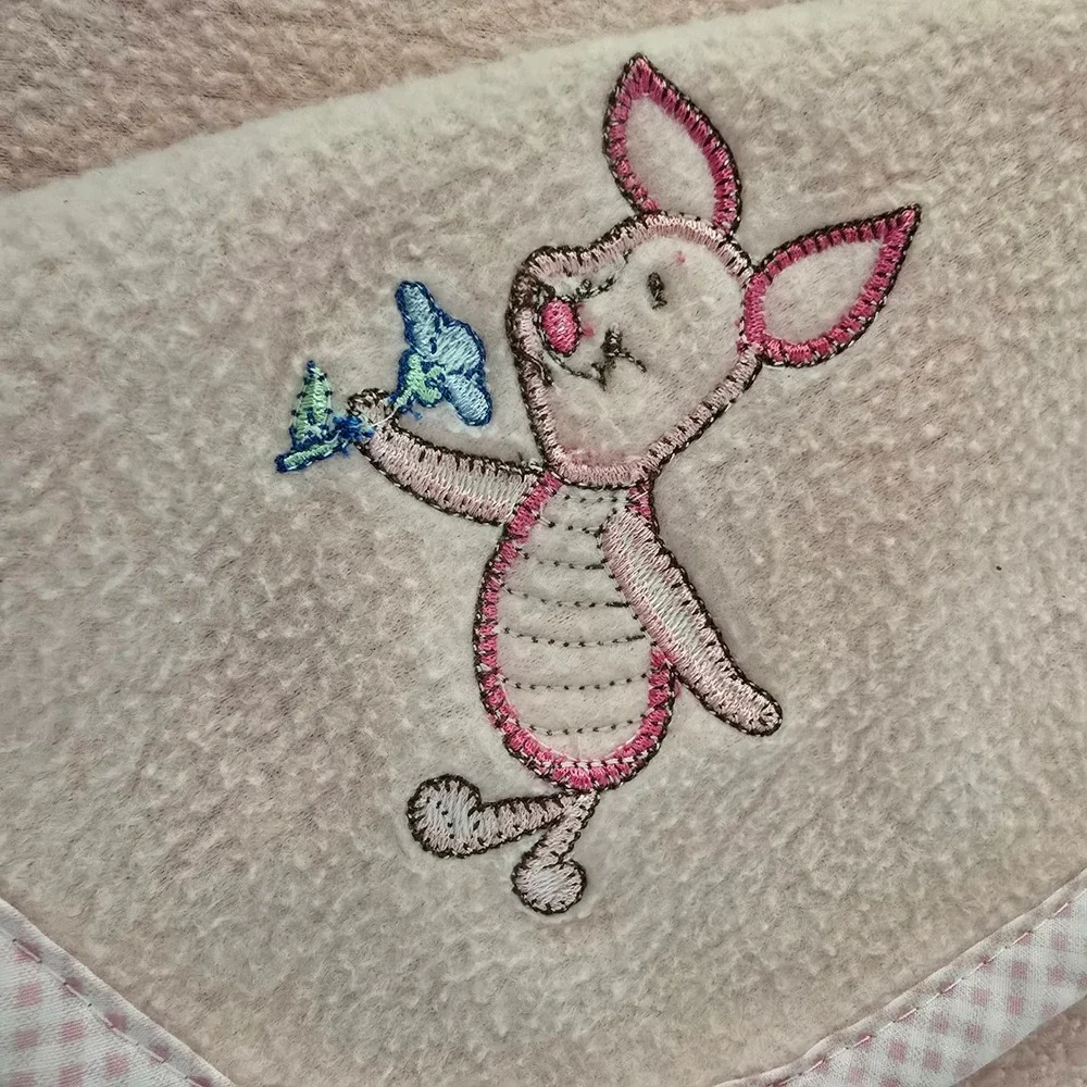 Disney Piglet Baby Blanket Infant Pink Fleece Gingham Trim Excellent Embroidered